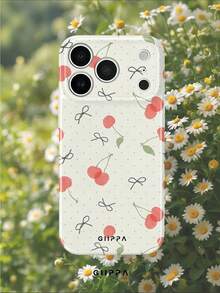 GIIPPA 1pc Cream White Base With Cherry And Bow Pattern Design, Phone 17 Pro Max Phone Case, Compatible With Phone 16 Pro Max, 15 Pro Max, 14 Pro Max, Korean Style High-End Fashion Fun Phone Case, Compatible With 11/12/13/14/15/16 Pro Max Plus, Elegant Design Suitable For Men And Women, Perfect Gift For Girlfriend For Christmas, Valentine's Day, Easter, Wedding Season And Birthday! - Multicolor - View 8