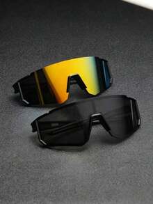2pcs Men's Plastic Sports Cycling Wrap-Around Y2K Decorative Fashion Glasses Suitable For Daily Wear, Photography, Shopping, Cycling, Etc. - Black - View 2
