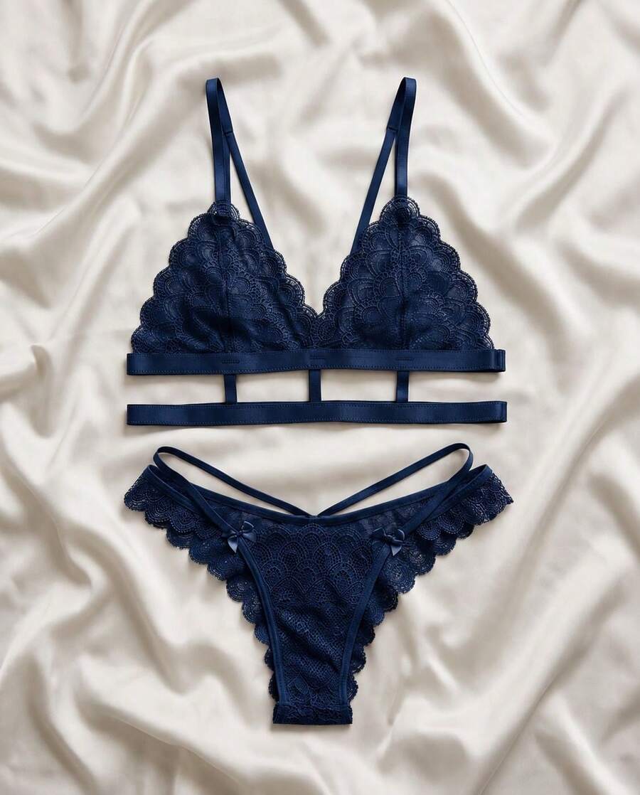Fantasy Luxury Lace Set Without Padding Sexy (195) - Màu xanh hải quân - Xem 1