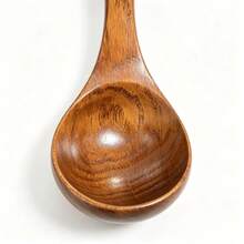 1pc Long Handle Solid Wood Soup Spoon With Hanging Hole, Deep Bowl Head, Household Soup And Porridge Ladle, Kitchen Natural Wood Tableware - View 4