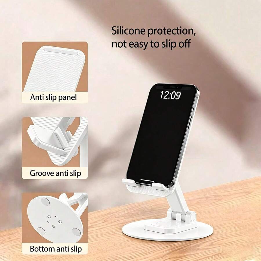 1 pieza Soporte de teléfono de aleación de aluminio, soporte giratorio de metal para teléfono y tableta de escritorio - Blanco - Ver 1