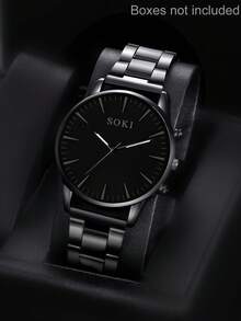 SOKI SOKI Men's Watch, Sporty Fashion Round Dial Quartz Watch, Suitable For Daily Wear, Birthday Gift, Party, Holiday Gathering, Ideal Gift For Yourself Or Friends. Gift Box Not Included. - Black - View 2