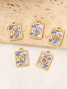 2pcs Stainless Square Letters Letters Pendant 18K Gold Plated Charms For Making DIY Jewelry Accessories Supplies - Pendants - View 6