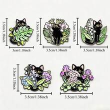 Cute Black Cat & Mixed Floral Enamel Pins, Plant Animal Brooch Badge For Denim Jacket Backpack Clothes Accessory - E13-3-409 - View 4