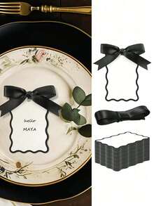 6/25/50Pcs Scallop-Shaped Name Cards With Ribbons, Handwriteable Table Place Cards For Wedding, Birthday, Engagement Dinner, Anniversary & Business Banquet, DIY Gift & Table Setting Decorations For Party Celebration - View 7