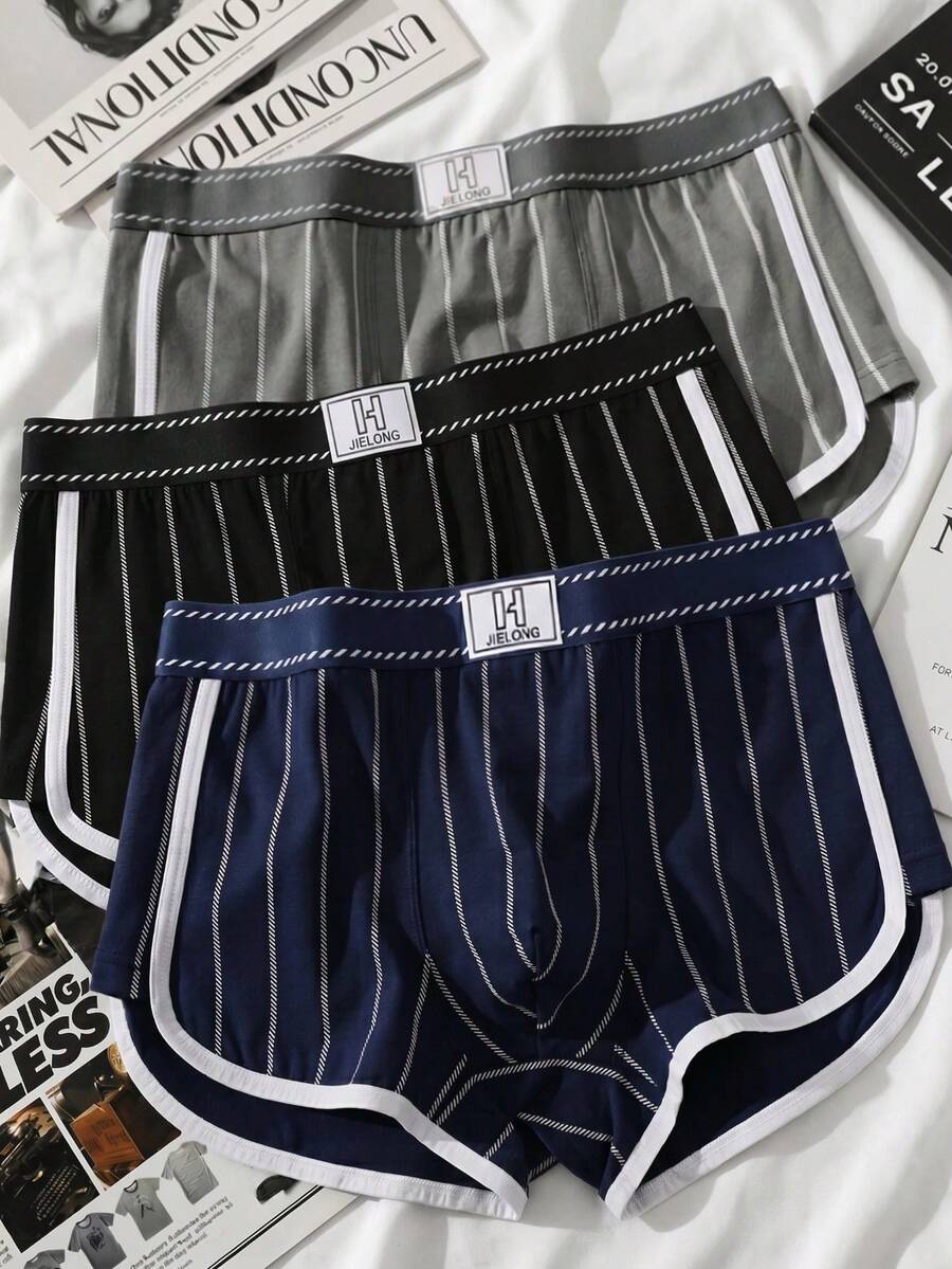 3pcs Casual Striped Men's Underwear Boxer Briefs Shorts - Multicolor - View 1