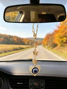 1pc Evil Eye Heart Car Hanging Ornament, Crystal Butterfly Gold Chain Rearview Mirror Pendant, Auto Interior Decor Accessories - Devil Butterfly Chain - View 6
