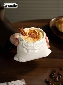 choxila 1pc Creative Money Bag Shaped Ceramic Coffee Mug, Novel White Linen Design Tea Cup, Unique Home Office Cafe Beverage Container, Perfect Gift For Coffee Lovers - White - View 5
