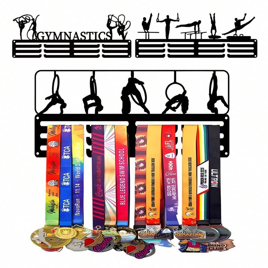 1PC Patterned Gymnastics Gold Silver Bronze Medal Display Rack, Metal Wall Decor Storage Rack, Suitable For Sports Awards, Weatherproof Display For Collectibles - Perfect For Sports Enthusiasts And Athletes - Indoor And Outdoor Display, Ideal Gift For Sports Fans And Champions - Black - View 1