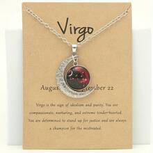 1 Retro Zodiac Moon Pendant Necklace That Glows In The Dark - Vintage Style, Zinc Alloy With Details, Adjustable Chain For Women - Ideal For Everyday Wear And Gifts - 處女座 - 查看 1