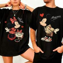 Disney Mickey And Minnie Couple T-Shirt Disney Cartoon T-Shirt Disneyland Honeymoon Round Neck Casual And Comfortable Couple T-Shirt Ladies Oversized - 女士T卹 - 查看 1