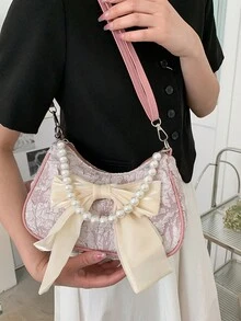 Women's Fashion Pearl Chain Handbag & Shoulder Bag - Pink - View 4