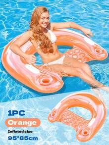 Summer Vacation Transparent U-Shaped Inflatable Water Chair With Dual Cup Holders, Foldable Portable Ergonomic Floating Lounge Chair For Adults To Relax In Swimming Pool, Beach, Lake And Seaside - Multicolor - View 12