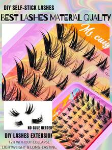 48Pcs C-Curl Self-Adhesive Lash Clusters Manga Lashes No Glue Needed Individual Lashes Cat Eye Lashes DIY Eyelash Extension Cartoon Cluster Eyelashes Reusable Faux Mink Fairy Eyelash Extensions Beginner-Friendly DIY Makeup - C - View 4
