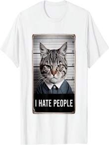 ObRenKi I Hate Humans Funny Cat Photo Cat Police T-Shirt - White - View 1
