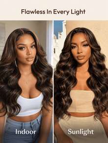 7x5 Bye Bye Slip™ Lace Closure Mixed Black With Gold Brown Highlights Body Wave Wig With Drawstring, Silky Wave, Face-Framing Layers, Pre-Cut Pre-Bleached Pre-Plucked, Glueless, 100% Human Hair, Transparent Lace, Beginner Friendly Unice Wig - SNATURAL/30 - View 10