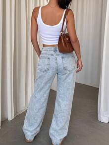 Women's Casual Light Wash Straight Leg Jeans - Light Wash - View 7