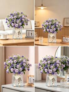 1/3/60 pièces Bouquet artificiel de lilas et d'œillets, texture réaliste, convient pour vase, maison, chambre d'hôtel, décoration de mariage, décoration de table, cadeau d'anniversaire, décoration d'automne et autres occasions, peut également être utilisé comme cadeau pour la maison - Prune - Voir 6