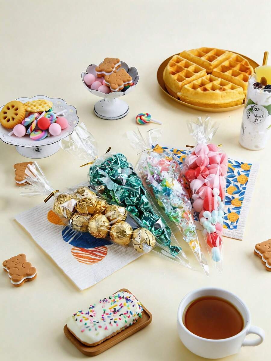 50pcs/100pcs/Pack OPP Bags, Transparent Triangle Candy Food Bags For DIY Wedding Birthday Party, Suitable For Chocolate, Cookies, Bulk DIY Candy Bags, Wedding Favors, Birthday Party Decoration, Perfect For Baking, Pastry And Snack Packaging, Gift Bags - OPP Bag - View 1