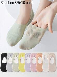 3/6/10雙女款雙層網眼船襪，春夏薄款短襪，無縫設計，矽膠防滑低筒隱形襪 - 彩色 - 查看 1