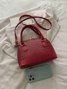 Fashion Solid Color Embossed Handbag - Red - View 6