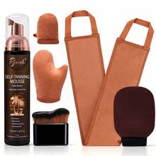 6pcs Pjordo Self Tanner 3.38oz Set, Summer Color Self-Tanning Lotion, Deep Dark Color For All Skin Tones With Self Tanning Mitt Applicator Kit, 1 Hour Sunless Tanner, Fast Self Tan, Long Lasting Self Tanning Foam, No Fake Tan Smell, Holiday Gifts - Dark Brown - View 1