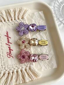 1pc Colorful Dopamine Girl Full Rhinestone Flower Alligator Hair Clip Exquisite Cute Sweet Forehead Fringe Hair Clip For Women,Clips For Hair - Multicolor - View 8
