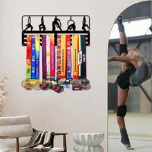 1PC Patterned Gymnastics Gold Silver Bronze Medal Display Rack, Metal Wall Decor Storage Rack, Suitable For Sports Awards, Weatherproof Display For Collectibles - Perfect For Sports Enthusiasts And Athletes - Indoor And Outdoor Display, Ideal Gift For Sports Fans And Champions - Black - View 4