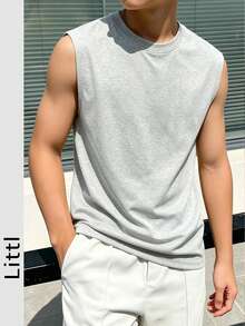 Tween Boys Student Cool Handsome Casual Round Neck Pullover Sleeveless Tank Top Spring Summer Top - Light Grey - View 2