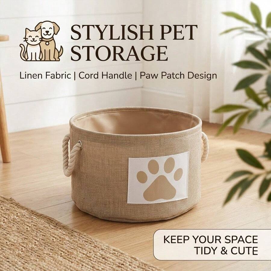Foldable Pet Storage Basket - Cat & Dog Clothing Organizer Box And Toy Storage Box, Great Holiday Gift, Foldable Pet Wardrobe, Space-Saving Multi-Purpose Pet Supplies Storage Box With Handles - Brown - View 1