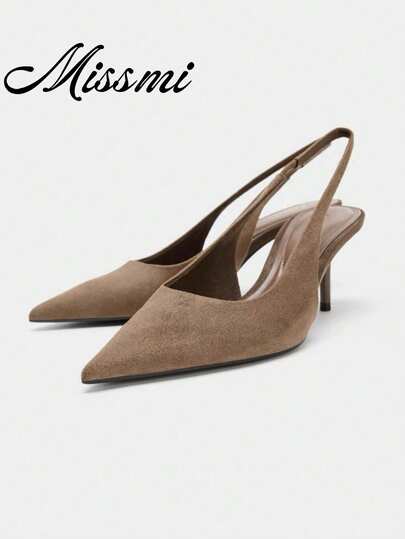2026 Nouvelles Mules à Talons Pointus Gris-Brun pour Femmes, Printemps/Été, Cadeau pour la Fête des Mères