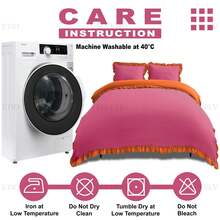 VELVETIO Luxury Kendrick Frill Duvet Cover Set Reversible Bedding Set Soft Smooth Lightweight Microfiber Polyester With Matching Pillow Cases Elegant Ruffle Edge Plain Design Single Double King - Hot Pink/Orange - View 5