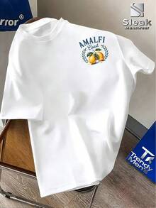 Estilo callejero japonés, moda de verano italiana, camiseta para hombre con estampado de letras de la  de AMALFI y diseño de limones, ITALIA. Camiseta moderna con temática social para j - Gris Claro - Ver 2