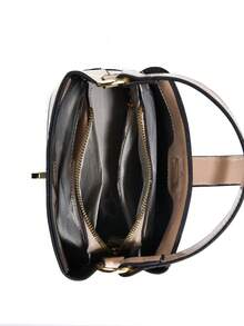 Crocodile Pattern Bucket Handbag, Glossy Patent Leather Top Handle Satchel Bag, Women Crossbody Shoulder Purse With Twist Lock Closure - Apricot - View 5
