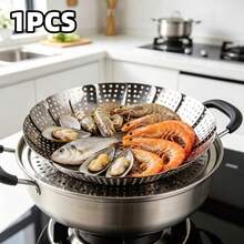 1 Piece - Extendable Stainless Steel Steamer Basket - Foldable And Adjustable Vegetable Steamer Basket, Drain Basket, Suitable For Most Cookware, Ideal For Cooking Pasta, Vegetables, And Seafood, Suitable For Everyday Household Steaming Preparation. - View 11