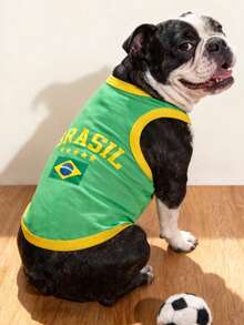 LUCKIE PAW 1件 BRAZIL 字母寵物背心，物理防蚤，減少掉毛，保暖透氣，適合大中小型犬貓，室內外皆可用 - 綠色 - 查看 6