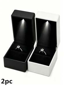 Square LED Light Ring Box, Engagement Ring Box, Jewelry Gift Box, Suitable For Proposal, Wedding, Valentine's Day, Anniversary, Christmas, Mother's Day, Thanksgiving (Square, Black/Red) - Multicolor - View 18