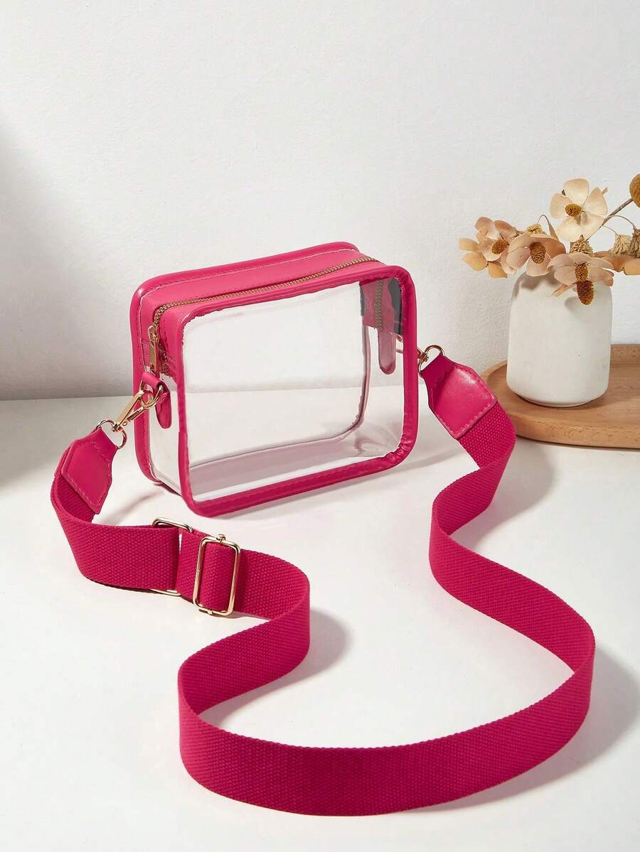 tos, con correa de hombro ajustable, hecho de material transparente de PVC y PU, aprobado para estadios, bolso transparente claro de 12*12*37 para conciertos, eventos deportivos y festivales - Rosa Fucsia - Ver 1