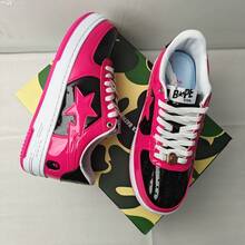 A BATHING APE Bape 休閒滑板鞋 拼色星星 Logo 亮面休閒中性鞋 玫瑰紅與黑色 - 玫紅黑 - 查看 10