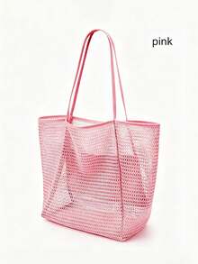 Large Mesh Beach Bag For Women Sandproof Tote Shoulder Handbag Travel Bag Makeup Bag Toiletry Bag Summer Pink Purse For Pool Travel Picnic Vacation - 彩色 - 查看 12