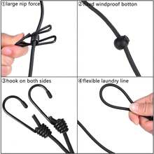 1 Pack Retractable Elastic Clothesline With 12 Clothespins, Windproof Portable Laundry Drying Line, Black Heavy Duty Travel Accessory For Hotel, Vacation, Balcony, Backyard, Camping & RV Outdoor Use - Black - View 6