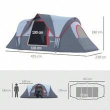 Camping Tent For 5 To 6 People, Tunnel Tent With Stakes, Polyester Dome Tent, Grey, 4.55 X 2.3 X 1.8 M For Outdoor Adventures - GRAY - 查看 2