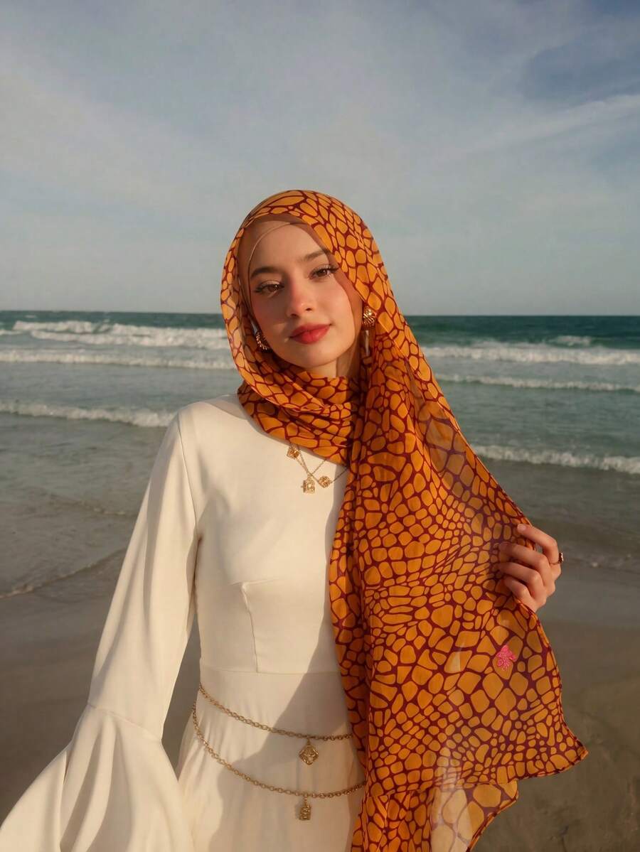 1pc Printed Hijab, Fashionable Elegant Simple Fresh Women's Scarf, Lightweight Headscarf Suitable For All Seasons, Perfect For Daily Wear And Prayer For Abaya Vacation Essentials