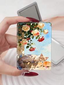 1 pièce Miroir de maquillage pliable portable série de chats mignons de dessin animé, léger ultra-fin pratique et durable en PU, convient pour diverses occasions voyage fête travail école, convient à tous les âges - Multicolore - Voir 8