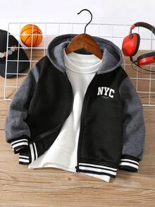 1pc Boys Casual Hooded Sweatshirt Jacket, Warm Comfortable Versatile, Suitable For Autumn/Winter Daily Wear, School, Travel And Sports - Black - View 1