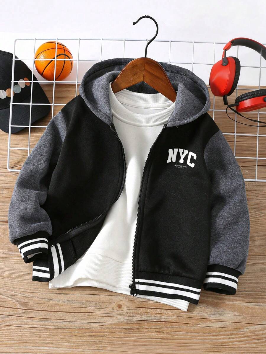 1pc Boys Casual Hooded Sweatshirt Jacket, Warm Comfortable Versatile, Suitable For Autumn/Winter Daily Wear, School, Travel And Sports - Black - View 1