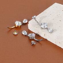 SWANJO 1pc Titanium Round CZ Navel Piercing Internally Threaded Zirconia Belly Button Ring Body Jewelry - TN066 - View 6