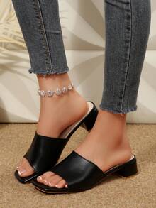 1 Pair Summer New Elegant Women's High Heel Sandals, Cute Color Block Design Open Toe Women's Slippers, Minimalist High Heel Sandals For Women With Thin Heel, Fashion Party Date Evening Dress High Heels, Thin Heel Adds Elegance, Comfortable And Cute, Black High Heel Sandals That Can Be Paired With Various Summer Outfits - Black - View 4