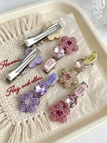 1pc Colorful Dopamine Girl Full Rhinestone Flower Alligator Hair Clip Exquisite Cute Sweet Forehead Fringe Hair Clip For Women,Clips For Hair - Multicolor - View 5