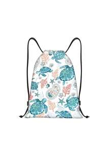 Schildkröten-Kordelzug-Rucksack, Sommer-Tasche Strandtasche Sporttasche, Reise-Essentials für Frauen, Camping Wandern Schultasche, Sport-Rucksack - Verschiedenfarbig - Übersicht 8